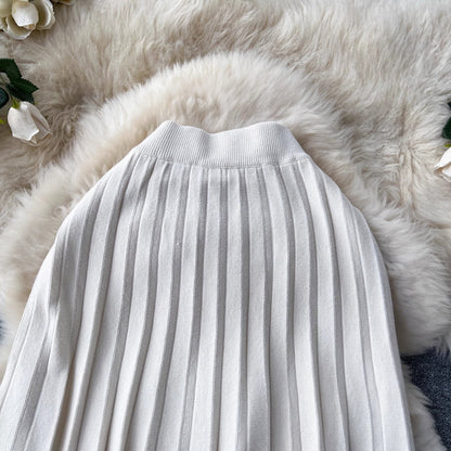 Knitted skirt for women mid-length skirt  pleated skirt    S4636