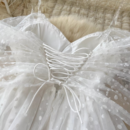 White wedding dress for women mesh puffy dress     S4658