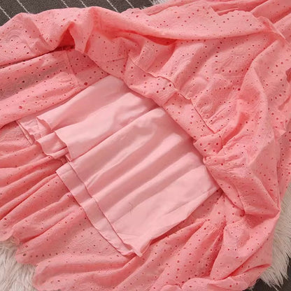 V-neck Puff Sleeve Dress Summer New Style Fashionable Long Skirt    S5040