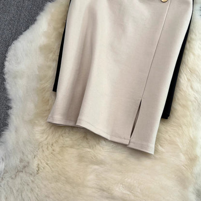 Solid color pleated fashion casual mid-length skirt     S3943