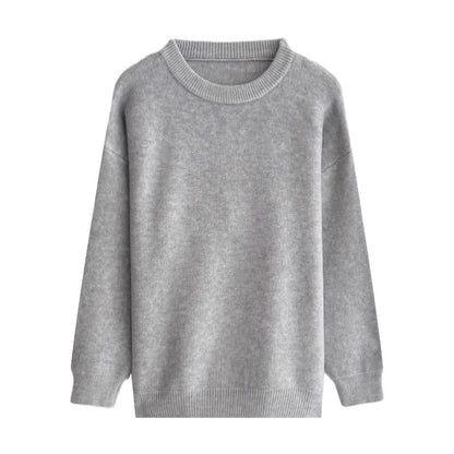 soft solid color casual round neck knitted sweater      S4687