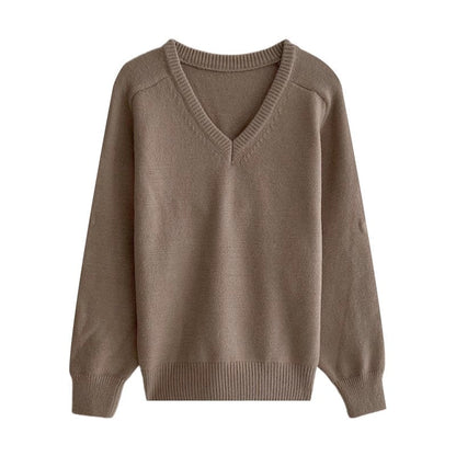 solid color V-neck long-sleeved sweater     S4733