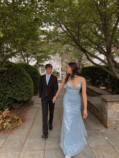 Light Blue Elegant Long Evening Gown Women Sexy Prom Dresses