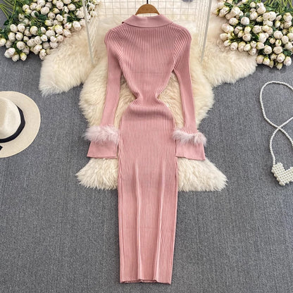 Fashionable mid-length knitted  dress     S4422