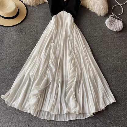 beach dress new style backless holiday pleated dress long skirt    S3976