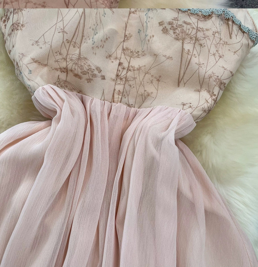 Sweet Spagheti Strap Dress, Gentle Dress, Temperament Long Dress, A Line Swing Dress,pink Cute Dress      S4406