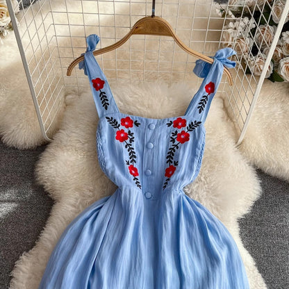 embroidered sleeveless a-line dress     S4297
