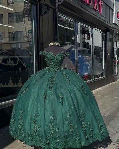 Drak Green Ball Gown Long Prom Dress