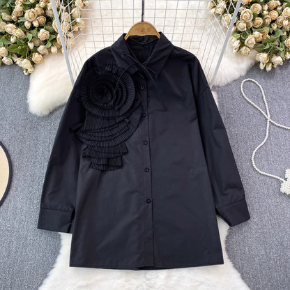 floral long-sleeved solid color shirt casual top     S4117