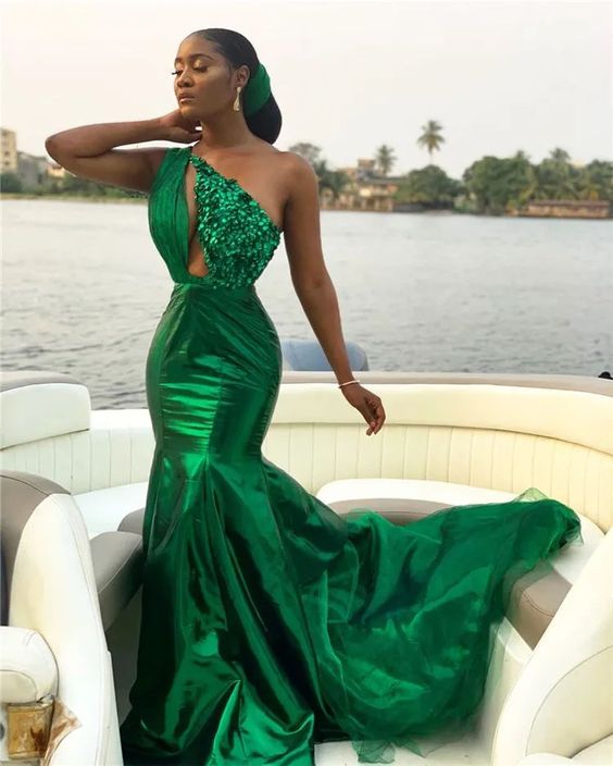Sexy Dreen Mermaid Prom Dress Vintage Sparkly One Shoulder Evening Gown Luxury African Formal Party Bridesmaid Dresses