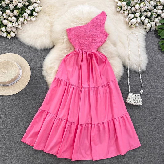 sleeveless A-line dress seaside vacation long dress      S4140
