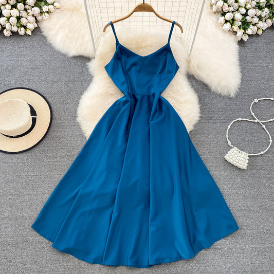 Simple V-neck Long Dresses, A-line Spaghetti Straps Party Dresses    S4412
