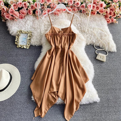 solid color sleeveless irregular dress    S4281