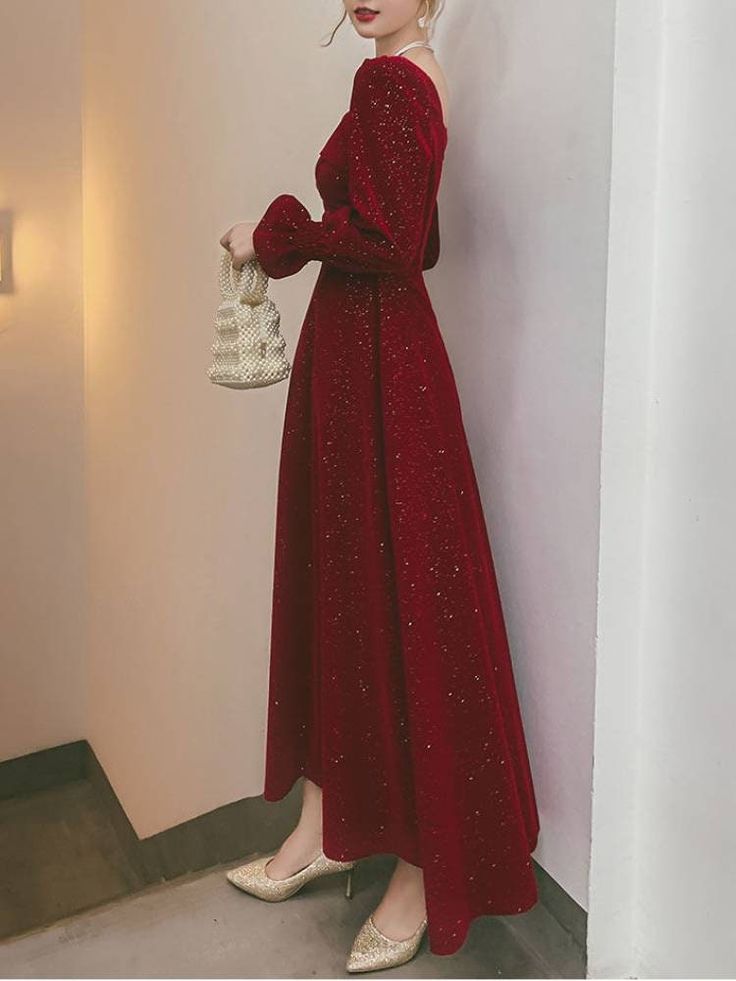 Graduation Dress, Valentine's day gift Dresses, Wedding Guest Dress, Prom Party Dress, Puff Sleeve Square Collar, Popular Casual Stylish     S2684