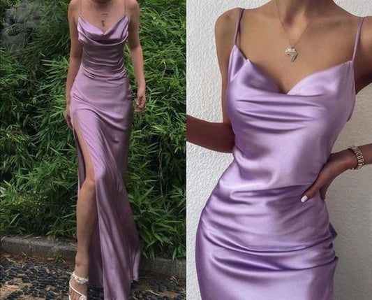 lilac satin prom gown evening dress