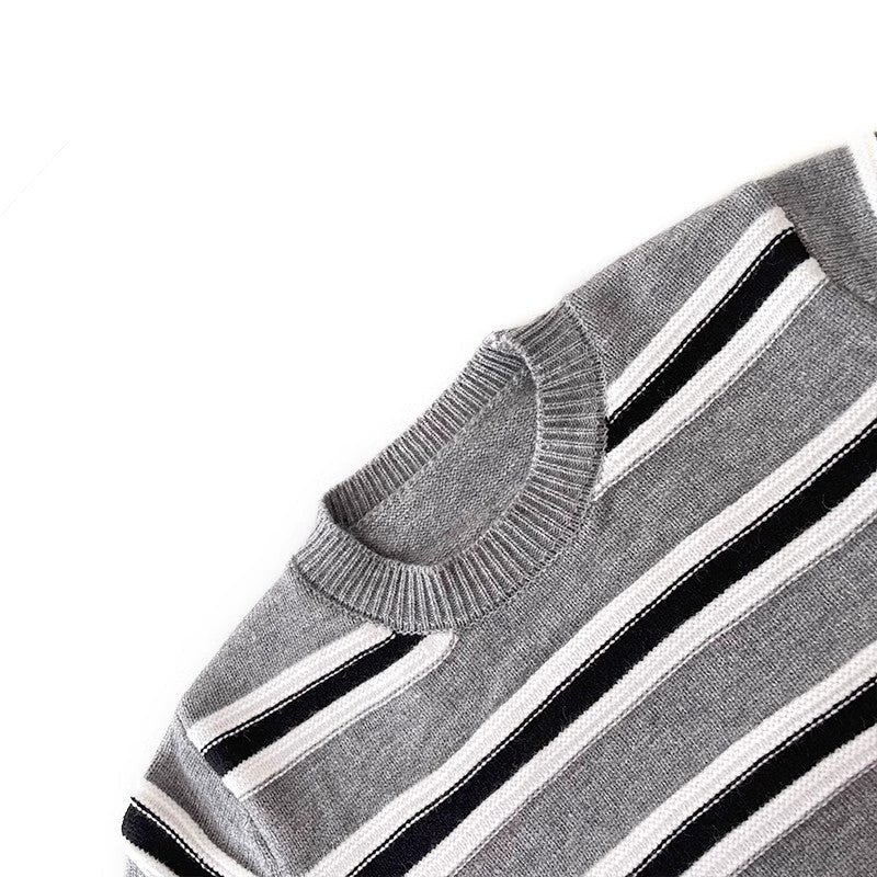 striped round neck long-sleeved sweater     S4773