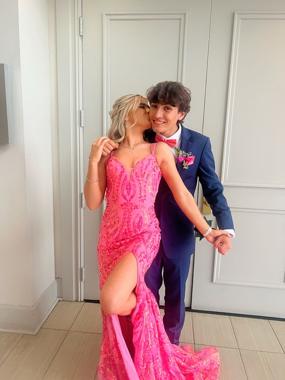 pink prom dress Evening Gown Sequined prom gown
