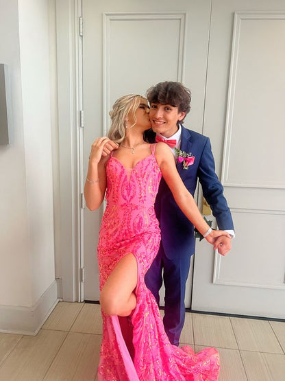 pink prom dress Evening Gown Sequined prom gown