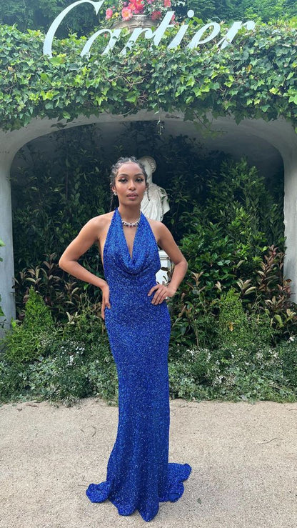 Royal blue long evening dress mermaid prom gown