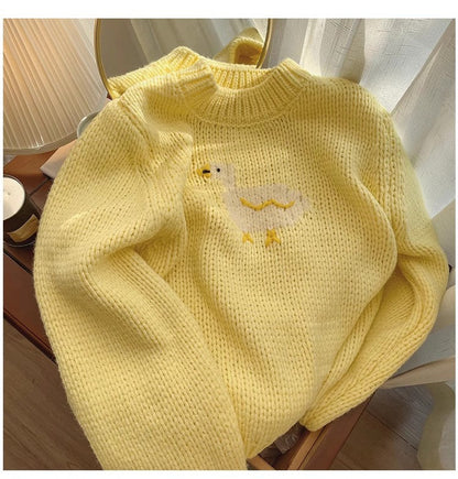 Pink jacquard round neck sweater for women long-sleeved sweater     S4845