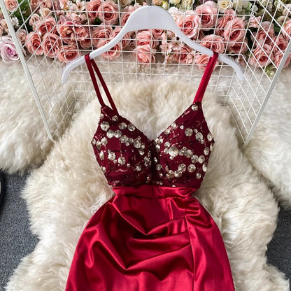 Attractive evening dress for women new elegant tube top suspender dress    S4351