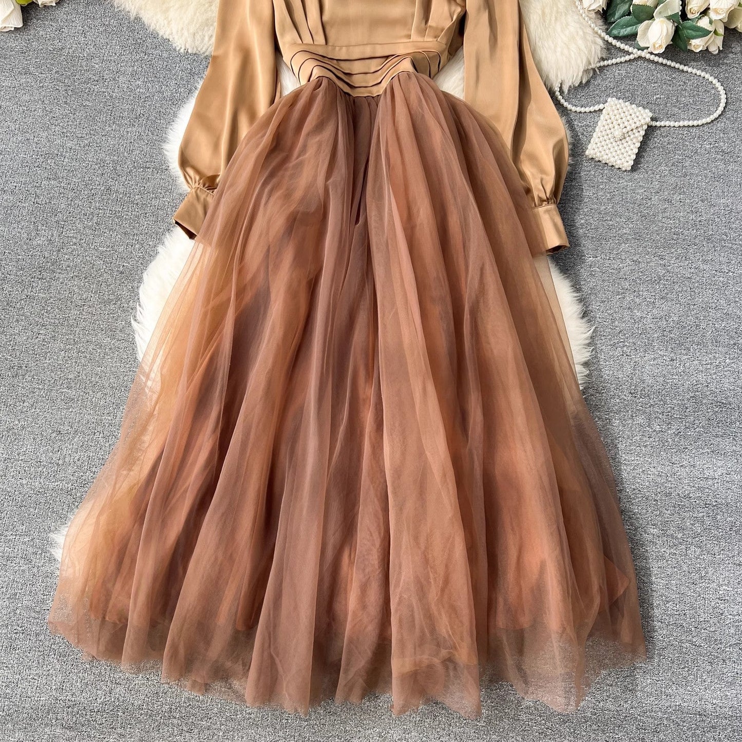 lantern sleeves dress for women puffy skirt dress    S4572