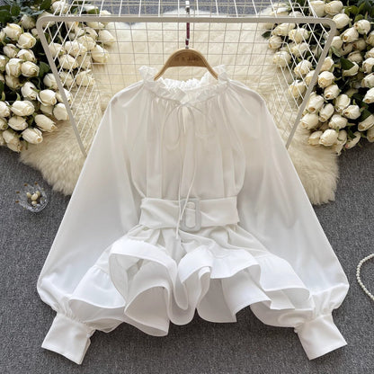 ruffle shirt for women chic long-sleeved top    S4548
