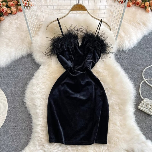 Fashionable Sexy Velvet Dress     S4289