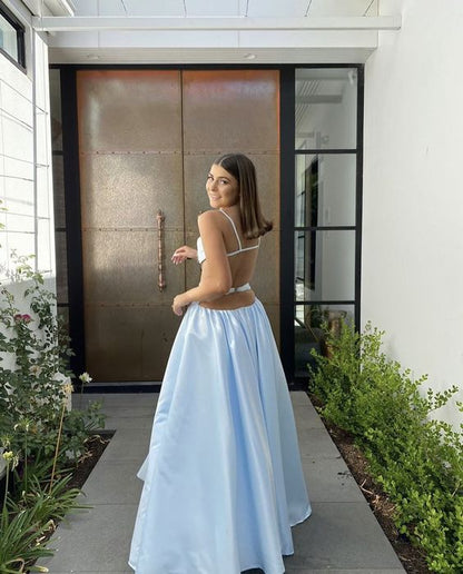 Light Blue Evening Gown Formal Evening Long Two Piece prom gown