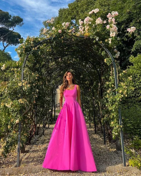 A Line Fashion Hot Pink Long Prom Dress Formal Evening Gown