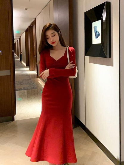 Red Long Evening Dresses Prom Gown Party Gowns
