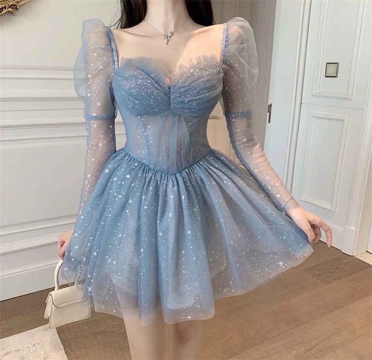 Beauty Nice Women Off Shoulder Puff Sleeved Blink Mesh Puffy Party Dress    S3114