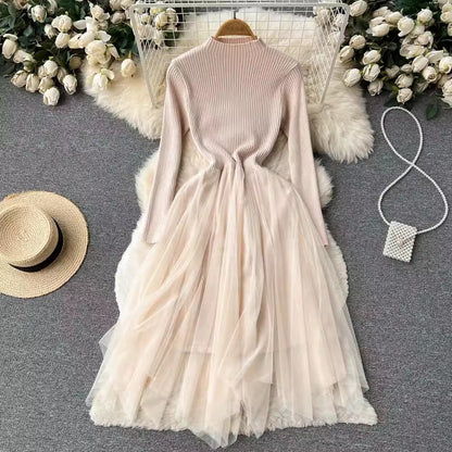irregular long-sleeved knitted dress for women new long-sleeved sweater dress    S4500