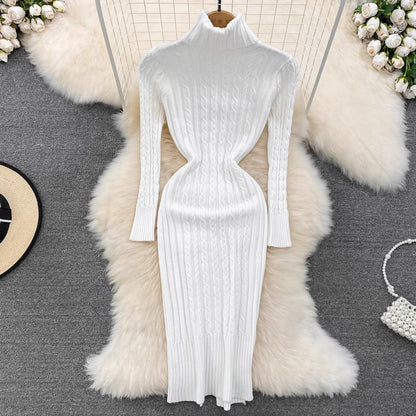 high-neck skirt mid-length knitted dress     S4258