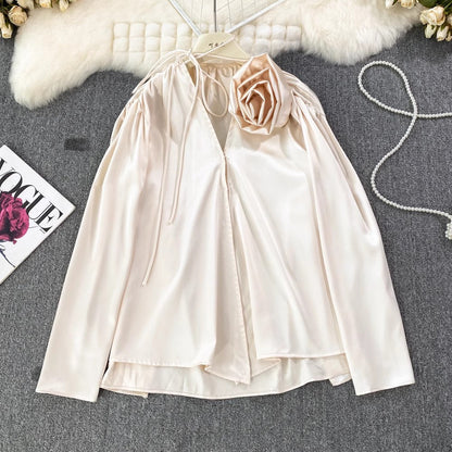 new fashion flower V-neck long-sleeved casual shirt top for women      S4166