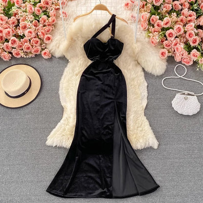 sexy halterneck tube top backless banquet dress slit long skirt    S3931