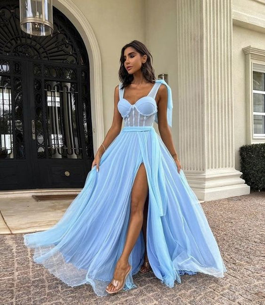Blue Long Prom Dress A Line Formal Evening Gowns