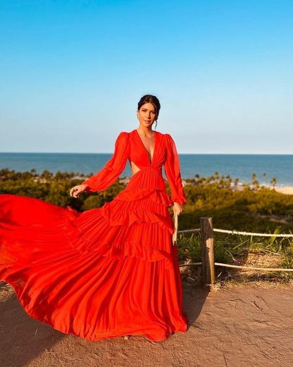 Red Custom Made Evening Gown Long Prom Dress