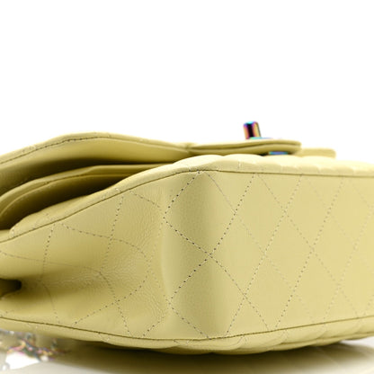 Caviar Quilted Rainbow CC Small Double Flap Green