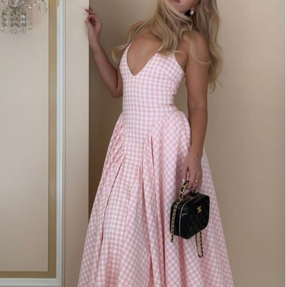 Pink Halter A-Line Long Party Dress Lovely Birthday Outfits, D188