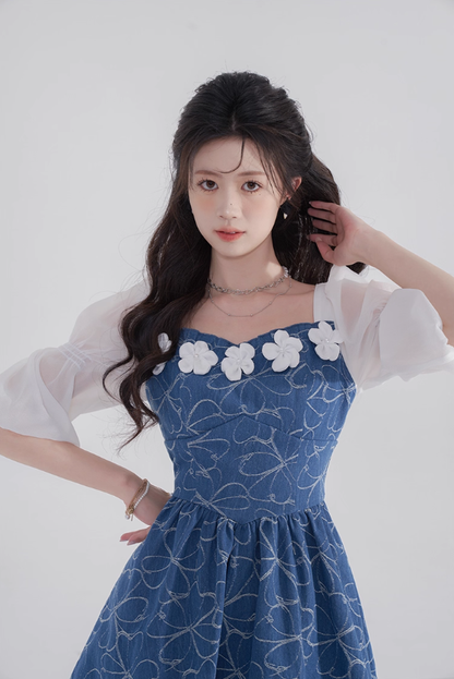 Summer new high waist skirt square neck denim dress design niche temperament sweet short skirt R4142