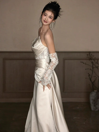 Sexy Lace Strapless Wedding Dresses Long Bridal Gown      S7207