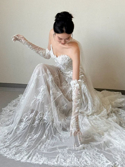 Sexy Lace Strapless Long Wedding Dresses Bridal Gown      S7206