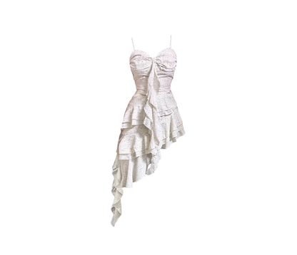 Beach dress, holiday style, suspender dress, slim, irregular ruffled, temperament long dress R0017