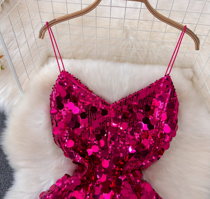 Light luxury heavy sequins celebrity niche banquet dress skirt sexy backless suspender dress R0320