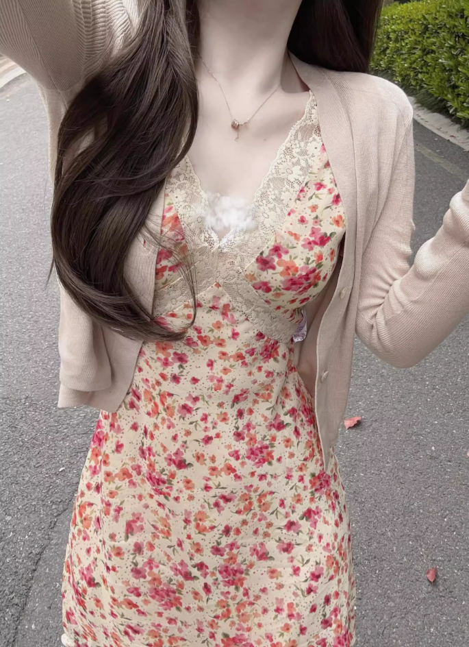 Retro V-neck sleeveless dress temperament waist A-line short skirt R0694