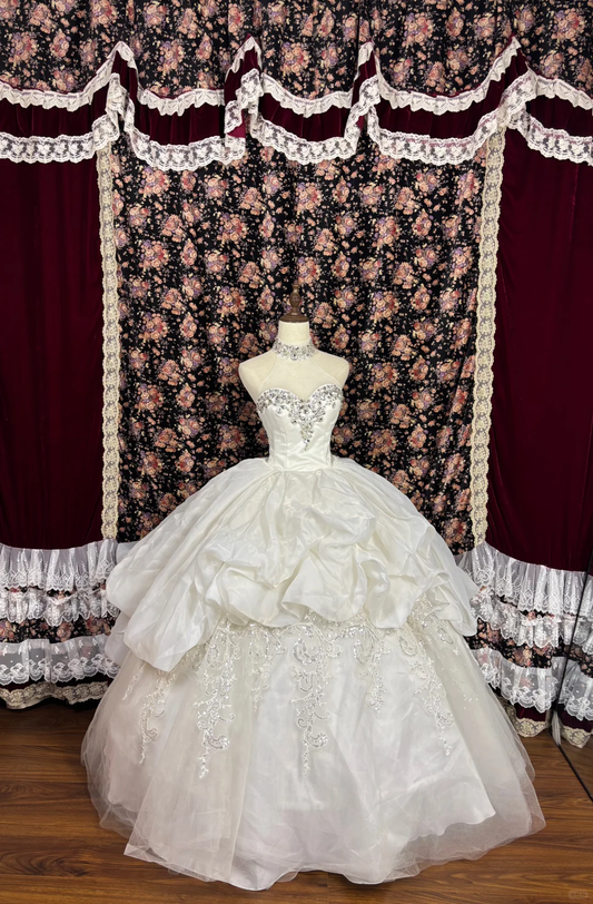 Retro Beading Strapless A-Line Tulle Quinceanera Dresses Sweet 17 Birthday Ball Gowns, D1428