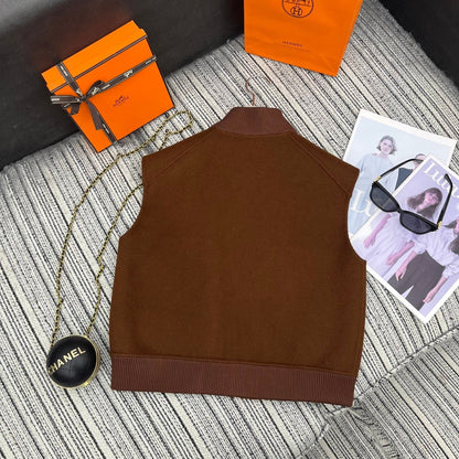 HM Stand-Up Collar Double-Faced Cashmere Brown Vest