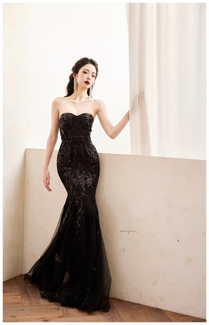 Gorgeous Sweetheart Neck Lavender Tulle Sequin Mermaid Long wedding Guest Dress Formal Evening Dress Prom Gown