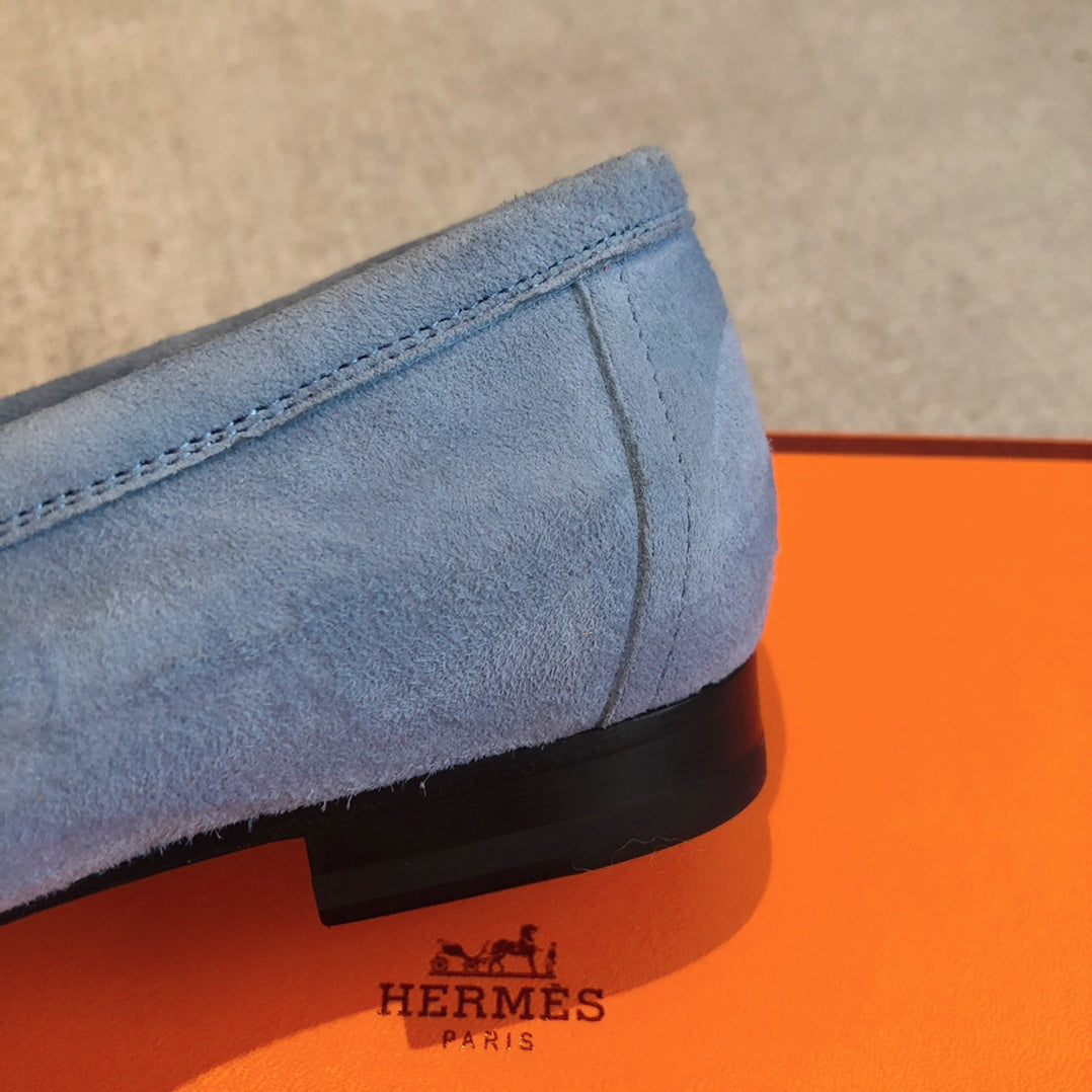 Paris Loafer Blue Sky Suede Calfskin With Silver Signature Buckle 509375
